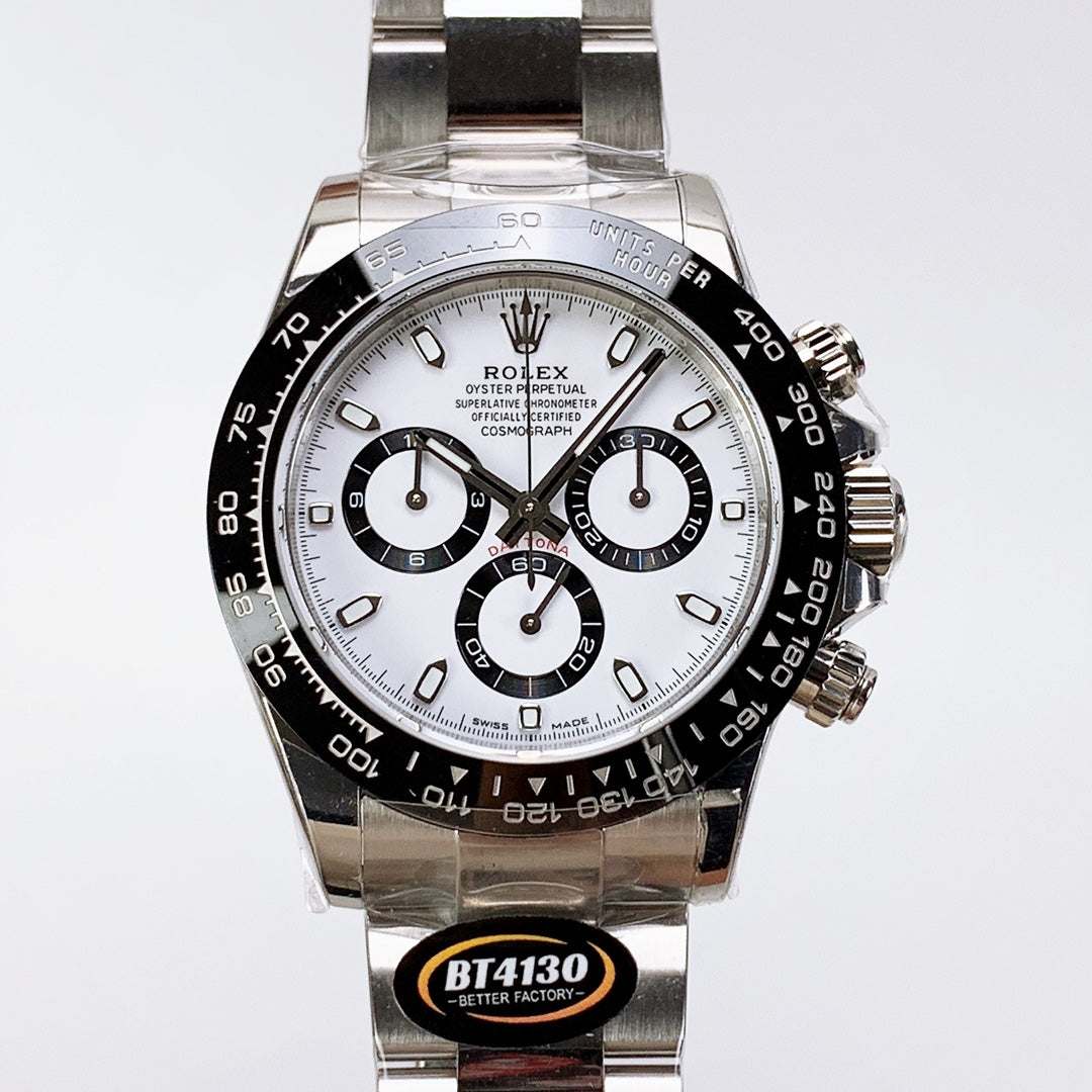 Daytona Panda ghiera ceramica quadrante bianco cinturino in acciaio