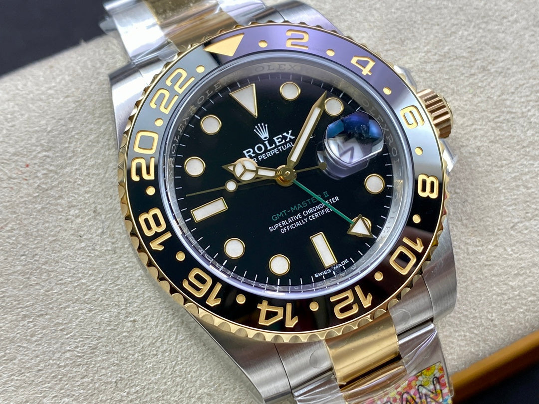 GMT Master II acciaio e oro 18k quadrante nero