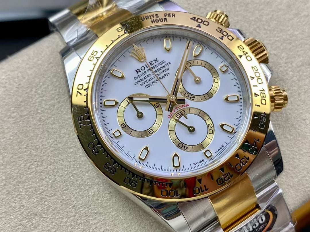 Daytona cinturino acciaio e oro giallo 18k quadrante bianco