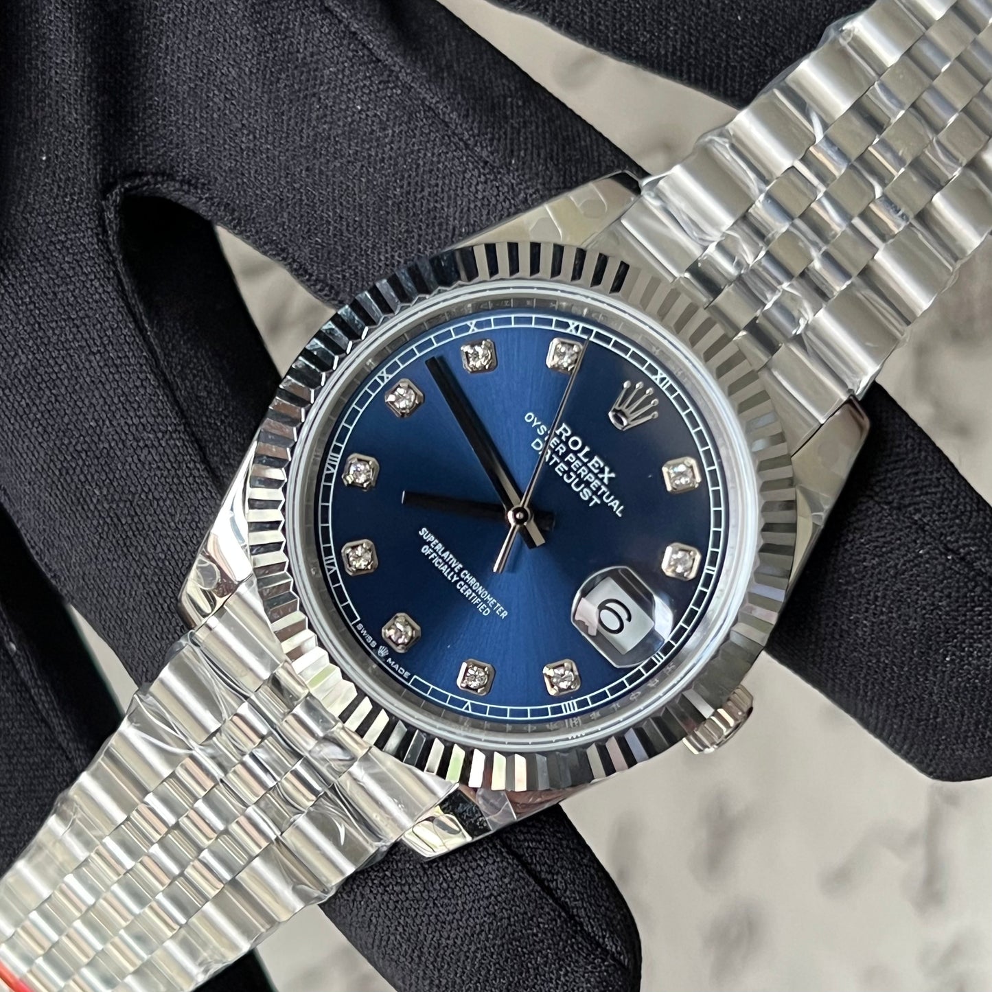 Datejust quadrante blu con diamanti e cinturino jubilee