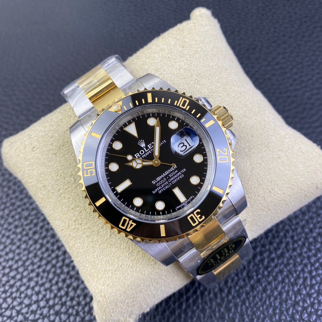 Submariner cinturino acciaio e oro 18k quadrante nero