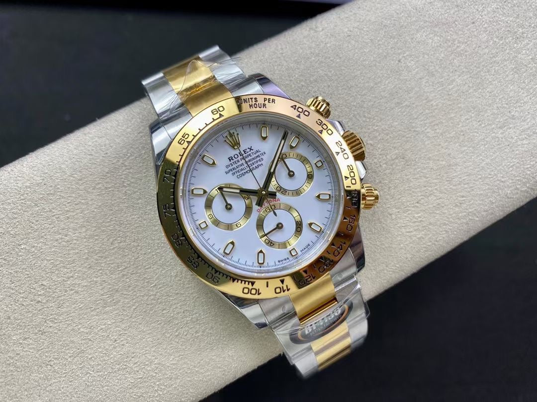 Daytona cinturino acciaio e oro giallo 18k quadrante bianco