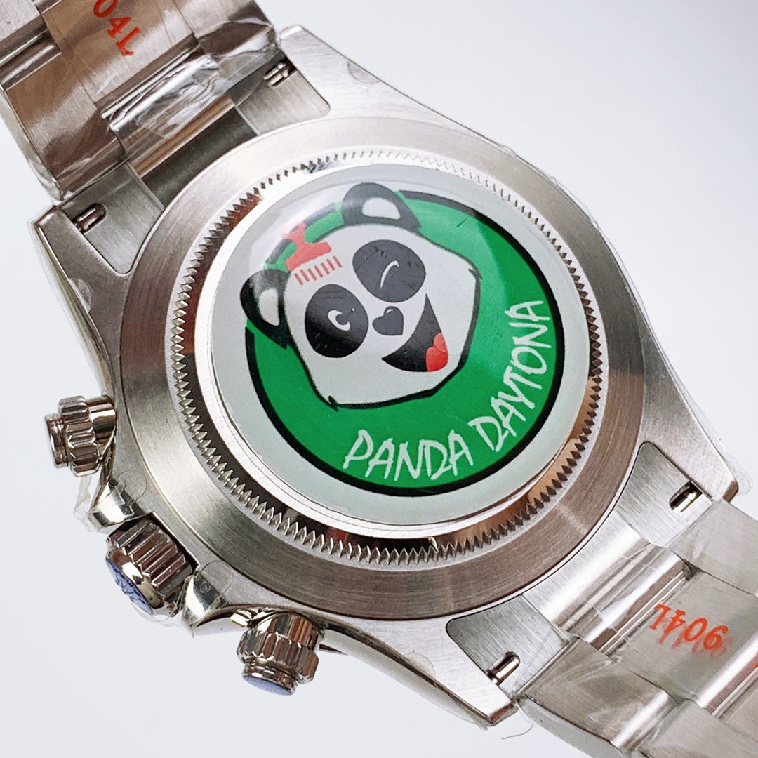 Daytona Panda ghiera ceramica quadrante bianco cinturino in acciaio