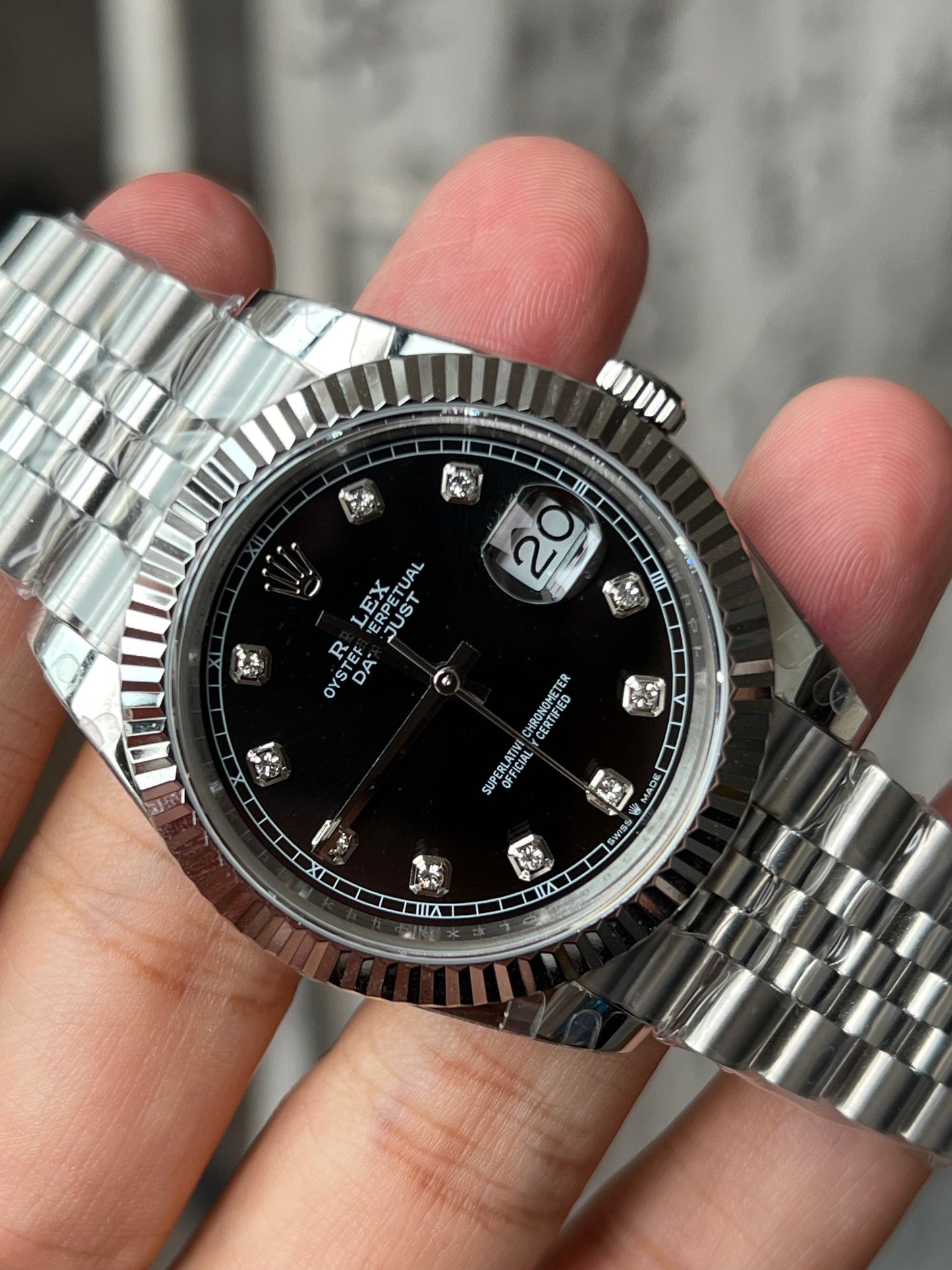 Datejust quadrante nero con diamanti e cinturino jubilee