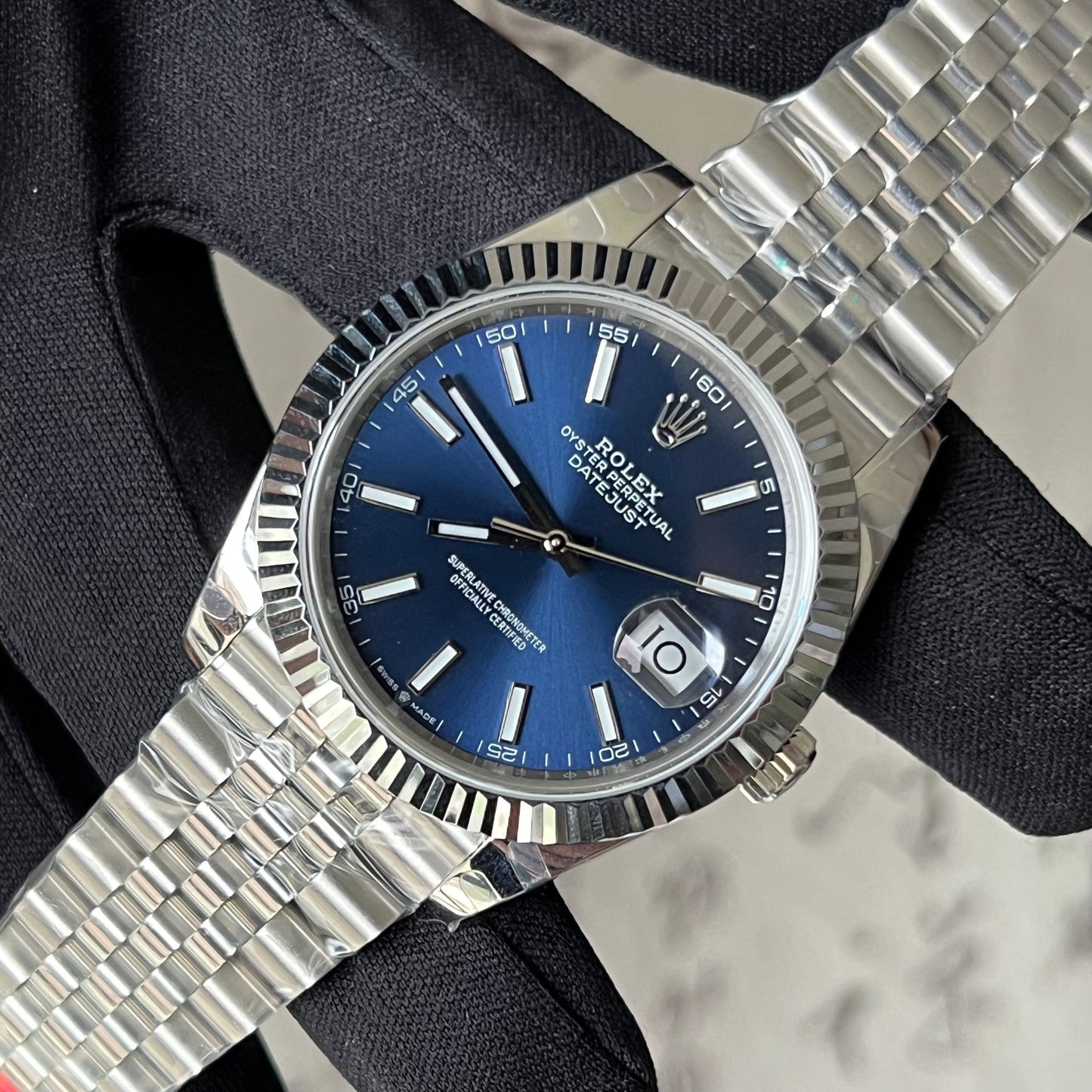 Datejust quadrante blu con cinturino jubilee e tacche 36mm