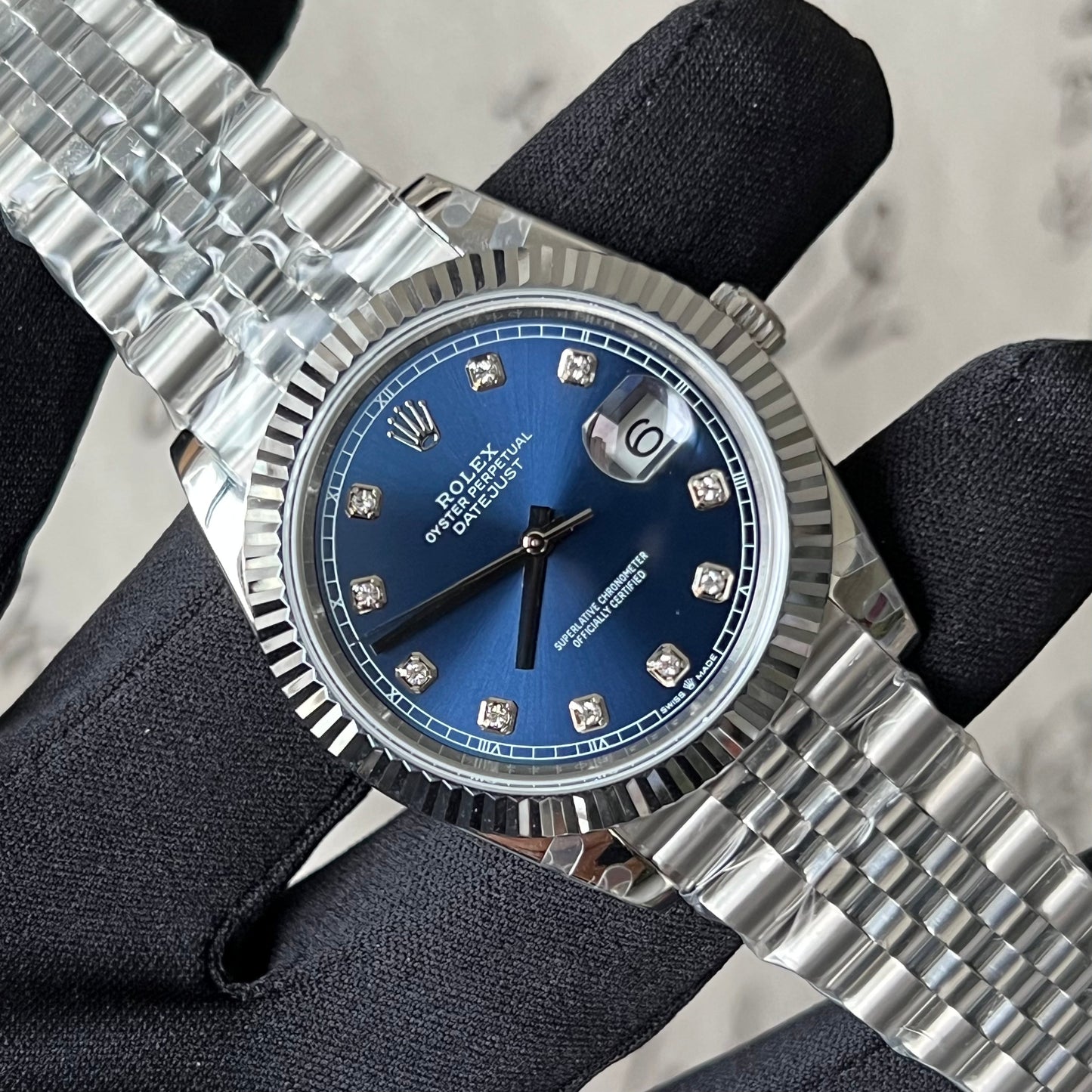 Datejust quadrante blu con diamanti e cinturino jubilee