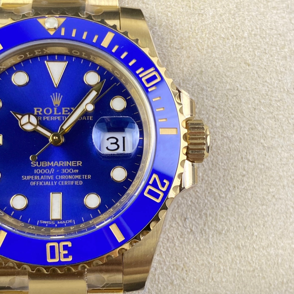 Submariner quadrante blu cinturino oro giallo 18k