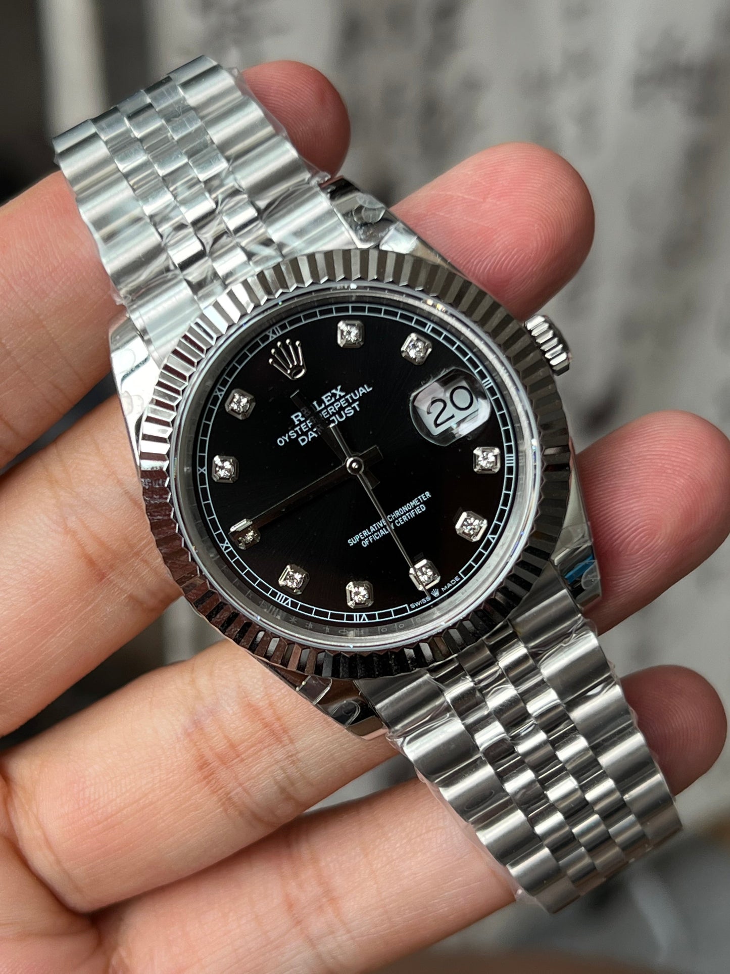 Datejust quadrante nero con diamanti e cinturino jubilee