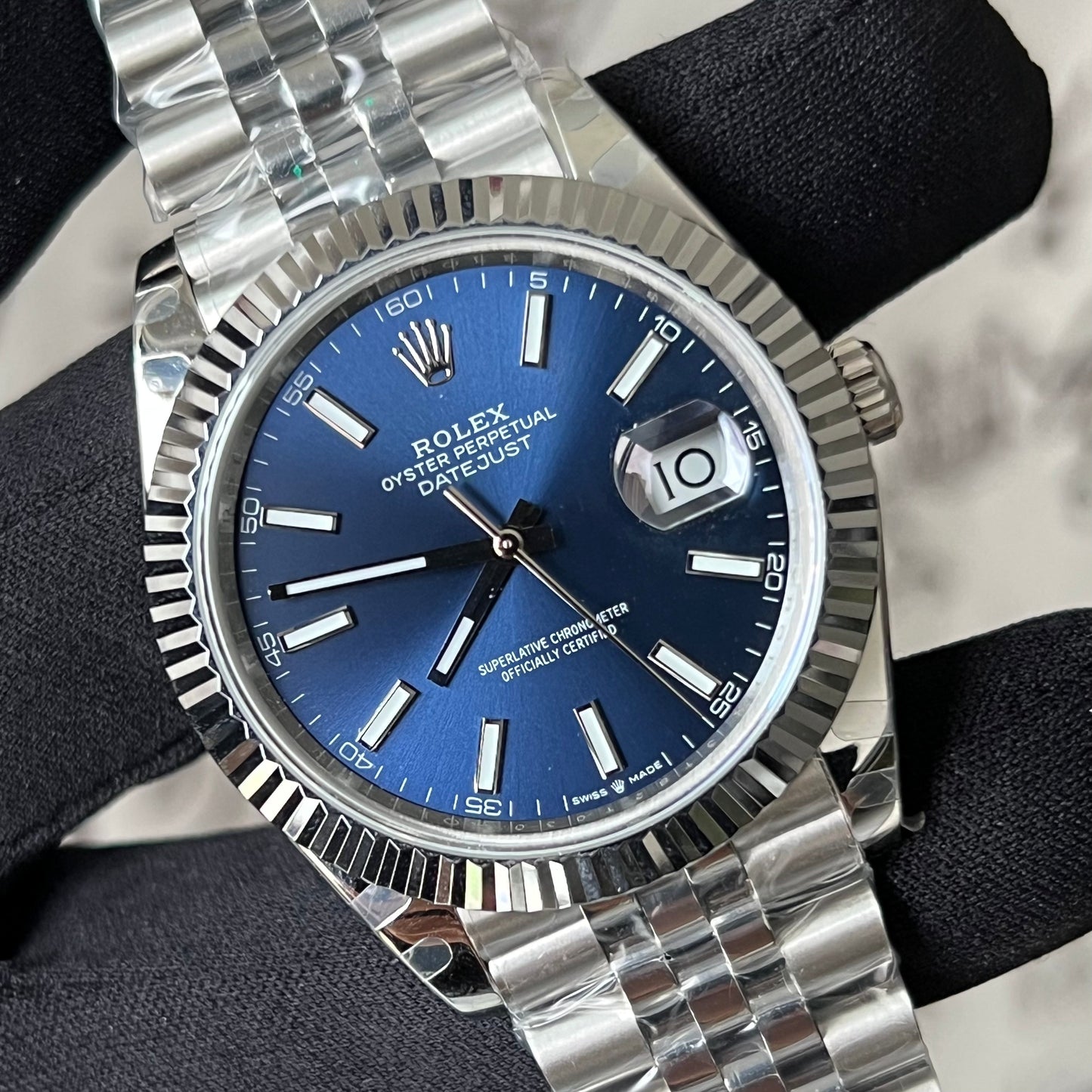 Datejust quadrante blu con cinturino jubilee e tacche 36mm