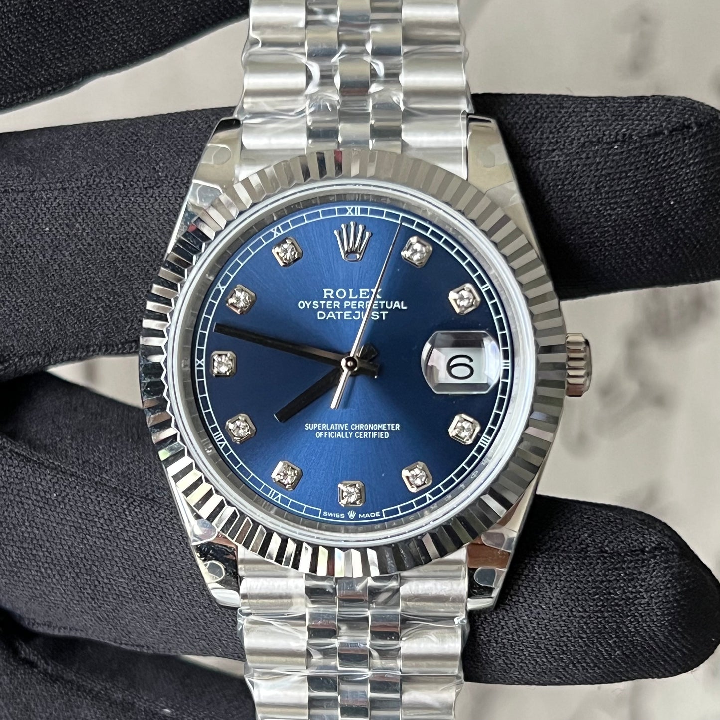 Datejust quadrante blu con diamanti e cinturino jubilee