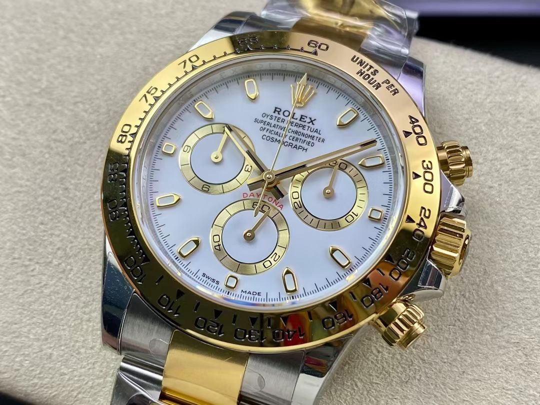 Daytona cinturino acciaio e oro giallo 18k quadrante bianco